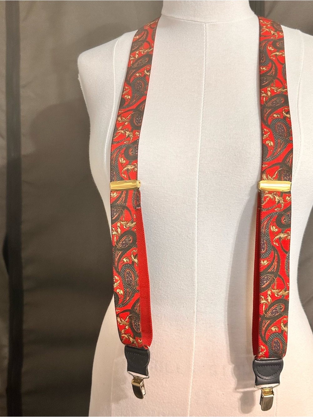 Red Paisley Suspenders with Gold Accents Pelican Suspenders Adjustable Vintage